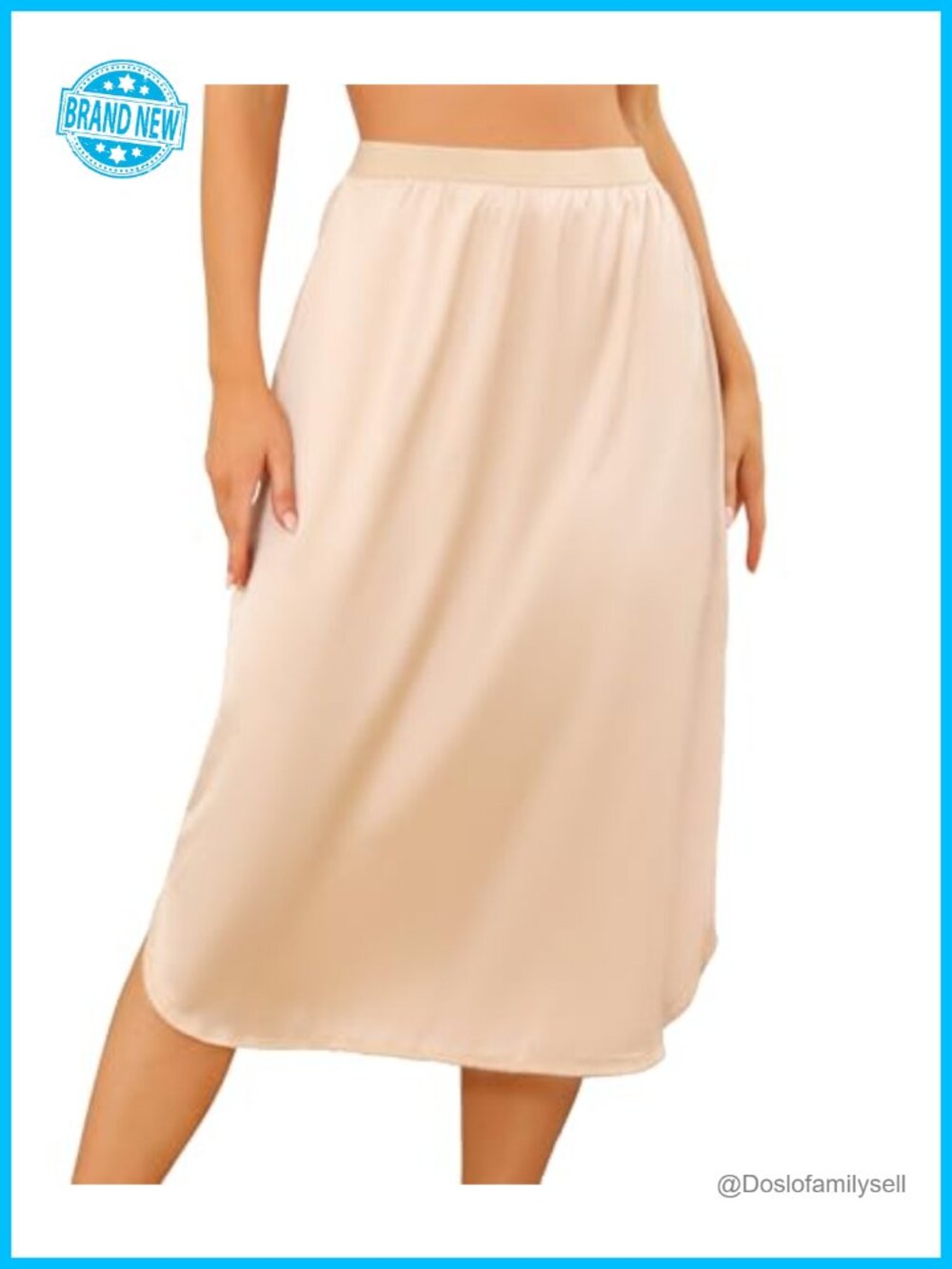 Women's Satin Half Slip Underskirt A-Line Side Slit Long Under Dress